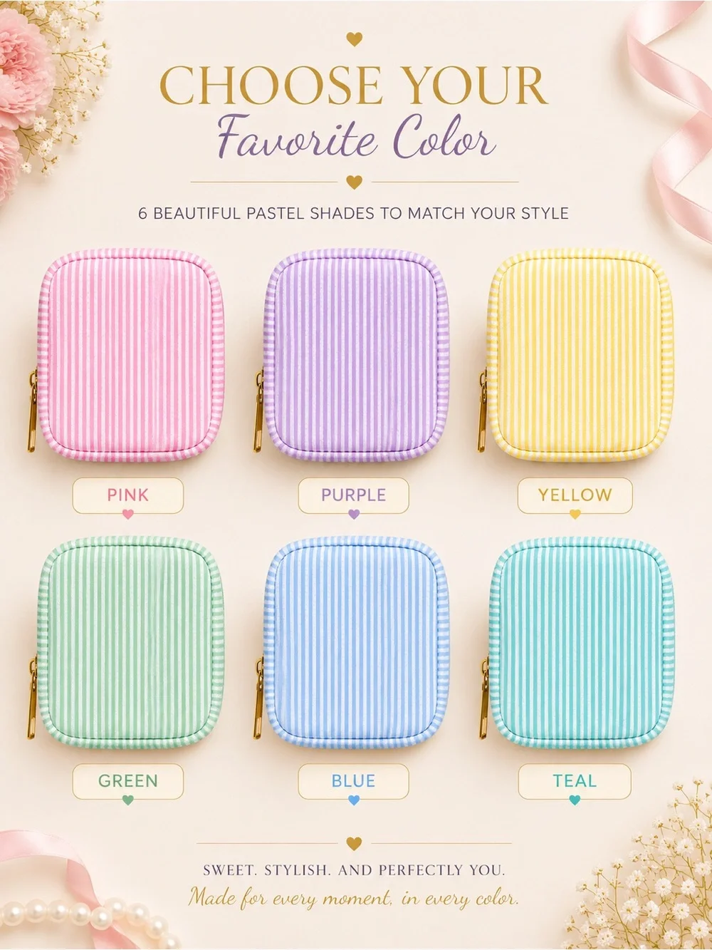 Pastel Seersucker Organizer Pouch | Makeup Bag | Travel Case | Purse Organizer